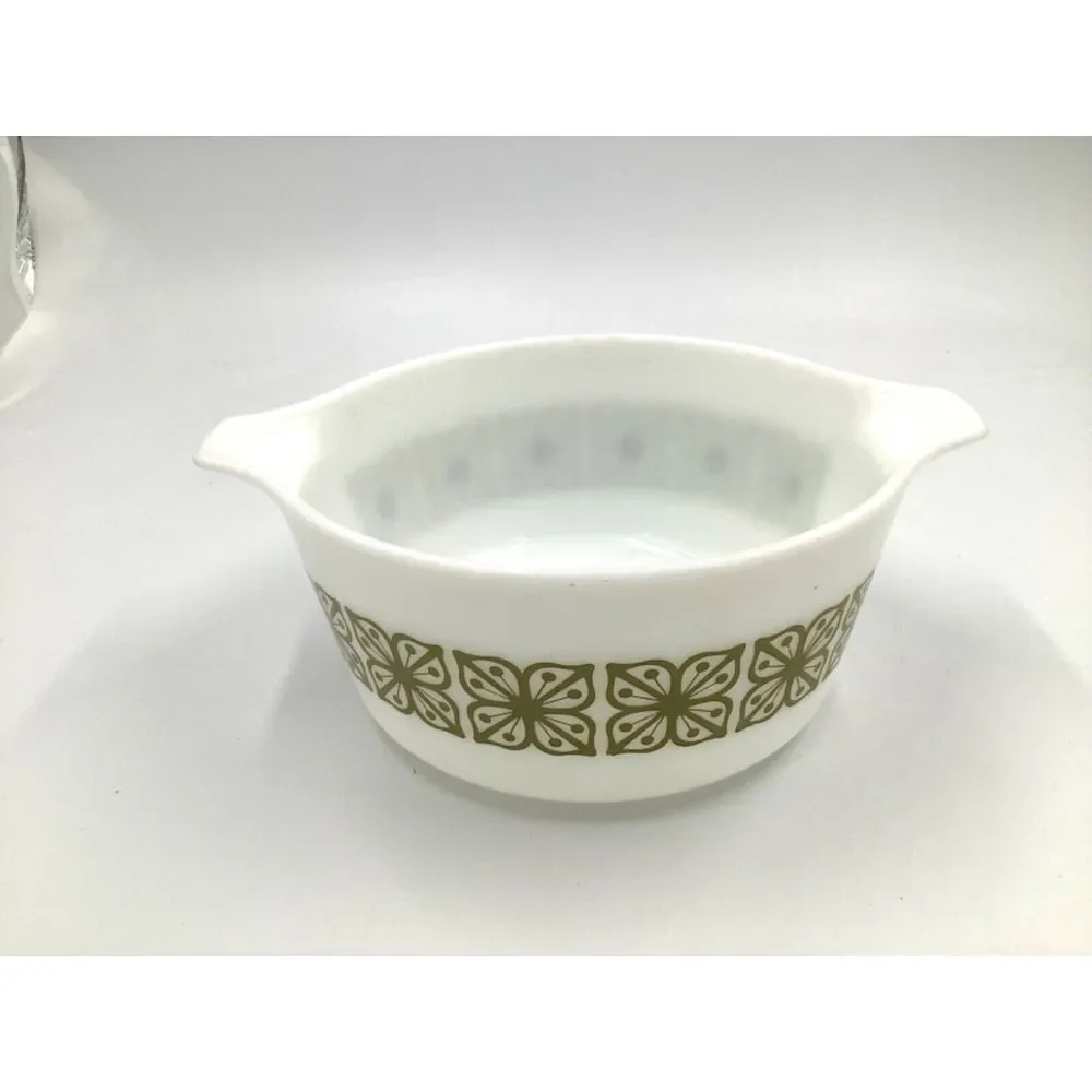 Pyrex Verde Square Green Flowers 1 1/2 qt 474B Casserole Dish Vtg‎
